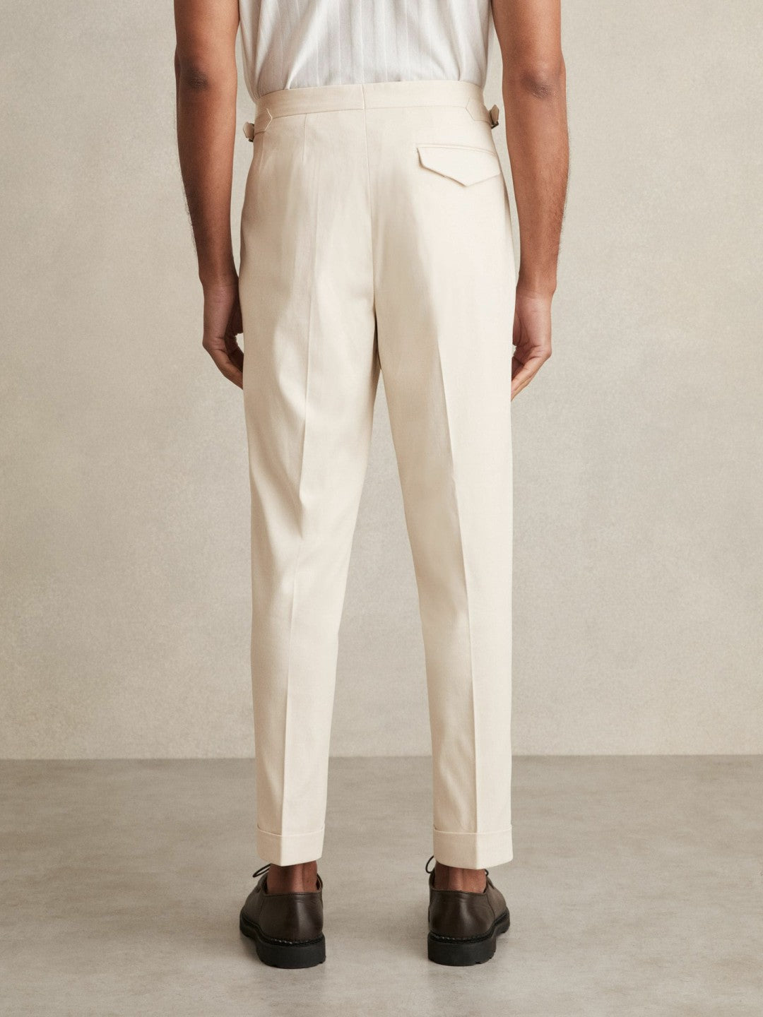 Reiss Cotton-Blend Tapered Trousers in Stone