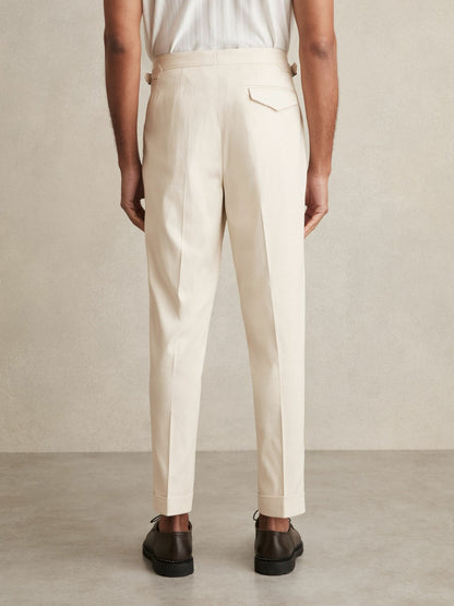Reiss Cotton-Blend Tapered Trousers in Stone
