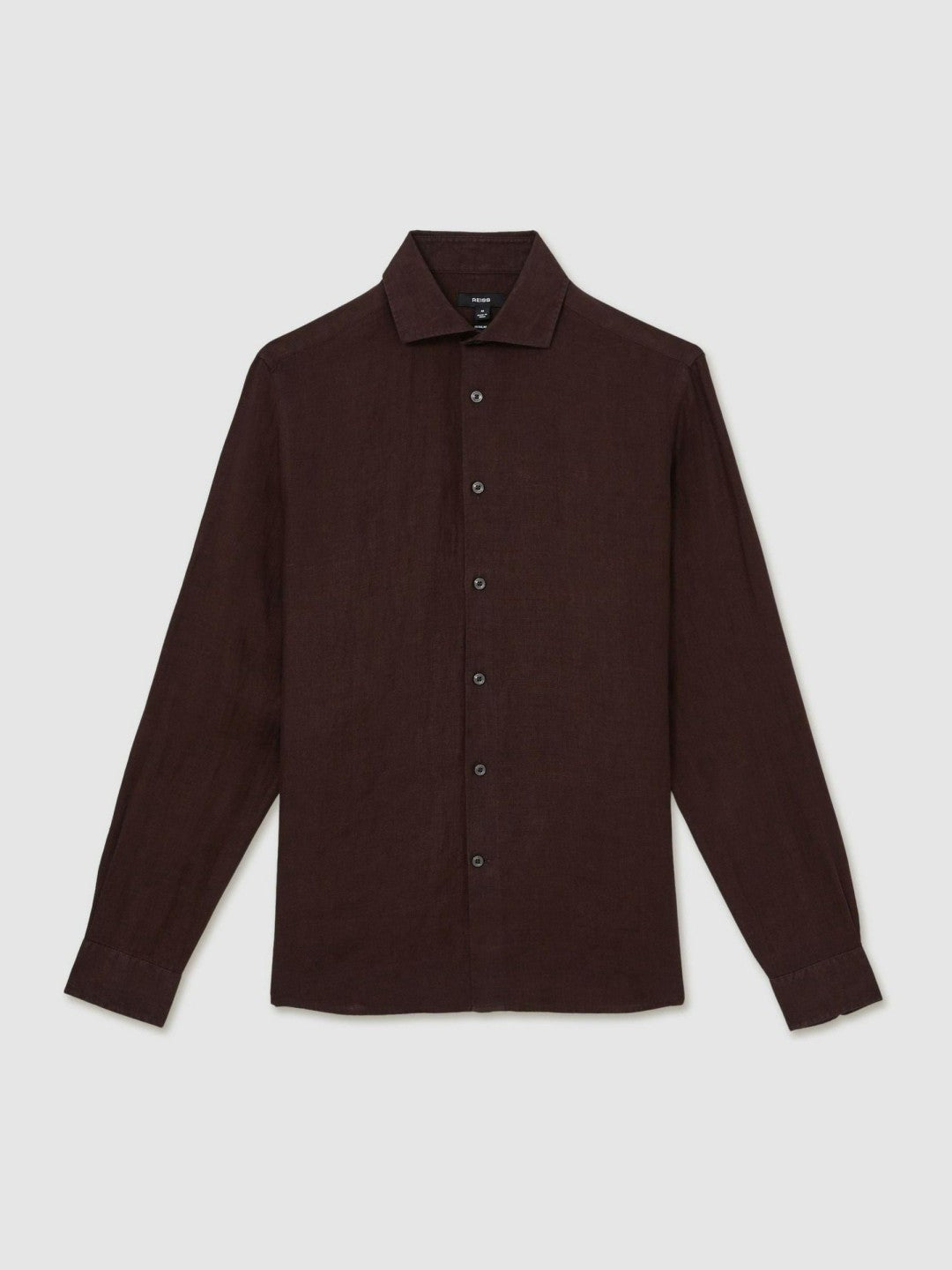 Reiss Linen Button-Through Shirt in Dark Brown