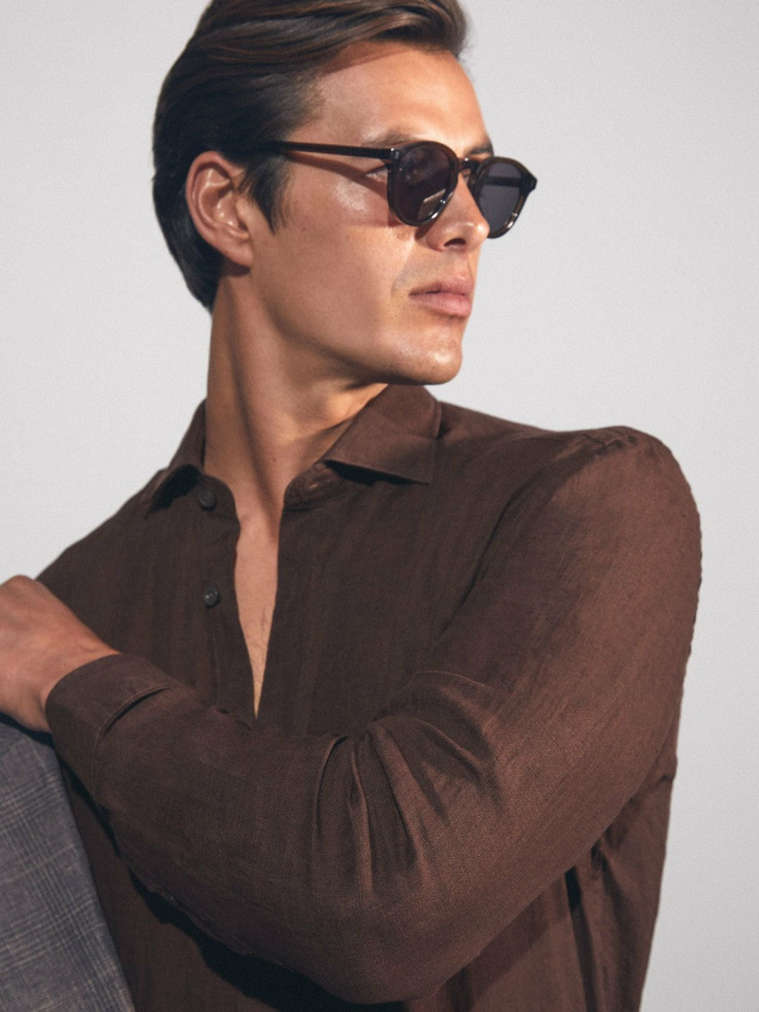 Reiss Linen Button-Through Shirt in Dark Brown