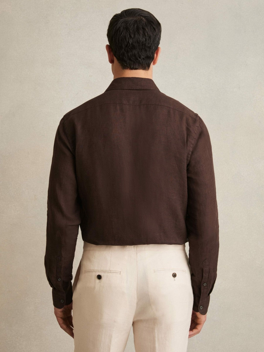 Reiss Linen Button-Through Shirt in Dark Brown