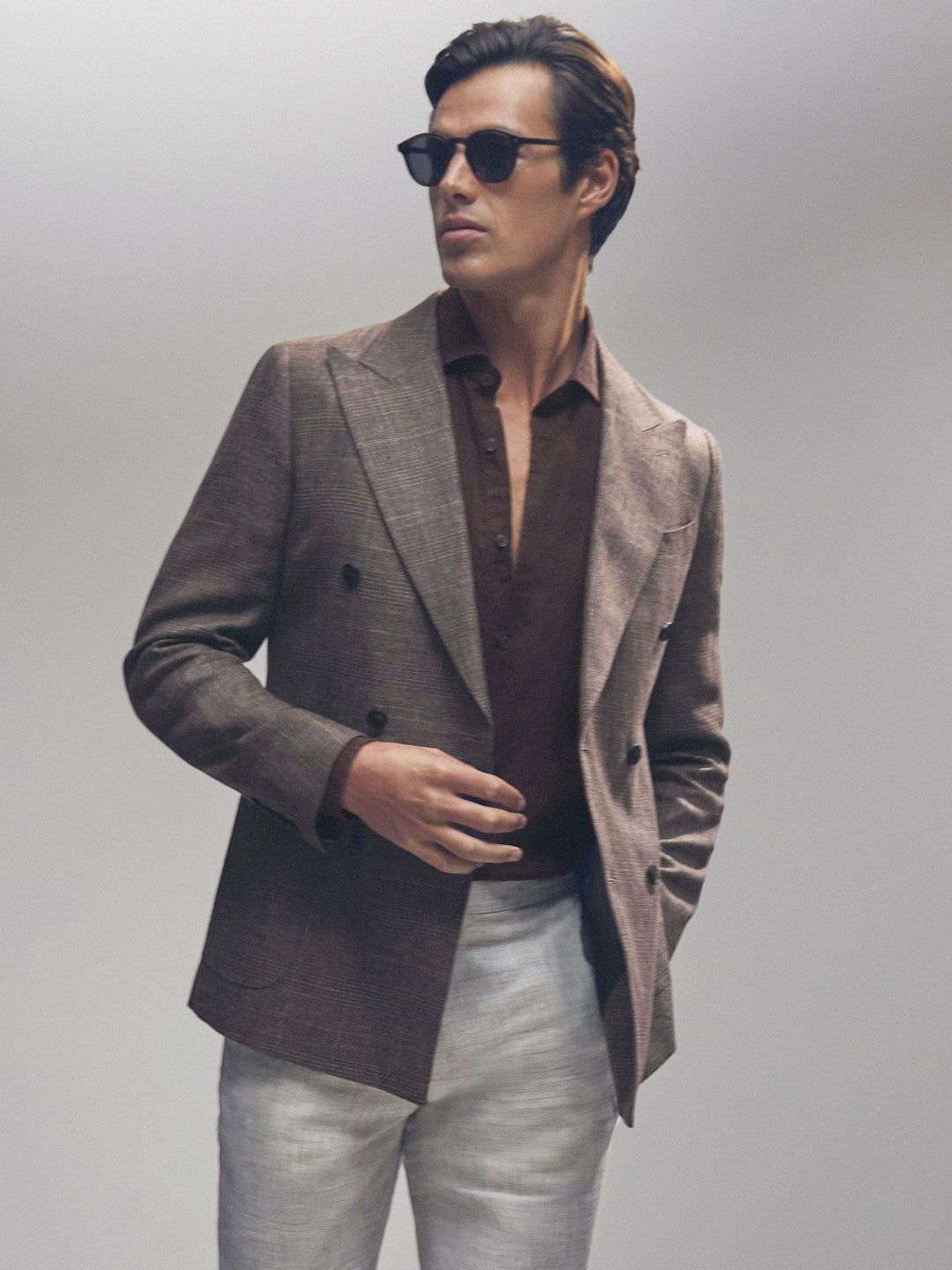Reiss Linen Button-Through Shirt in Dark Brown