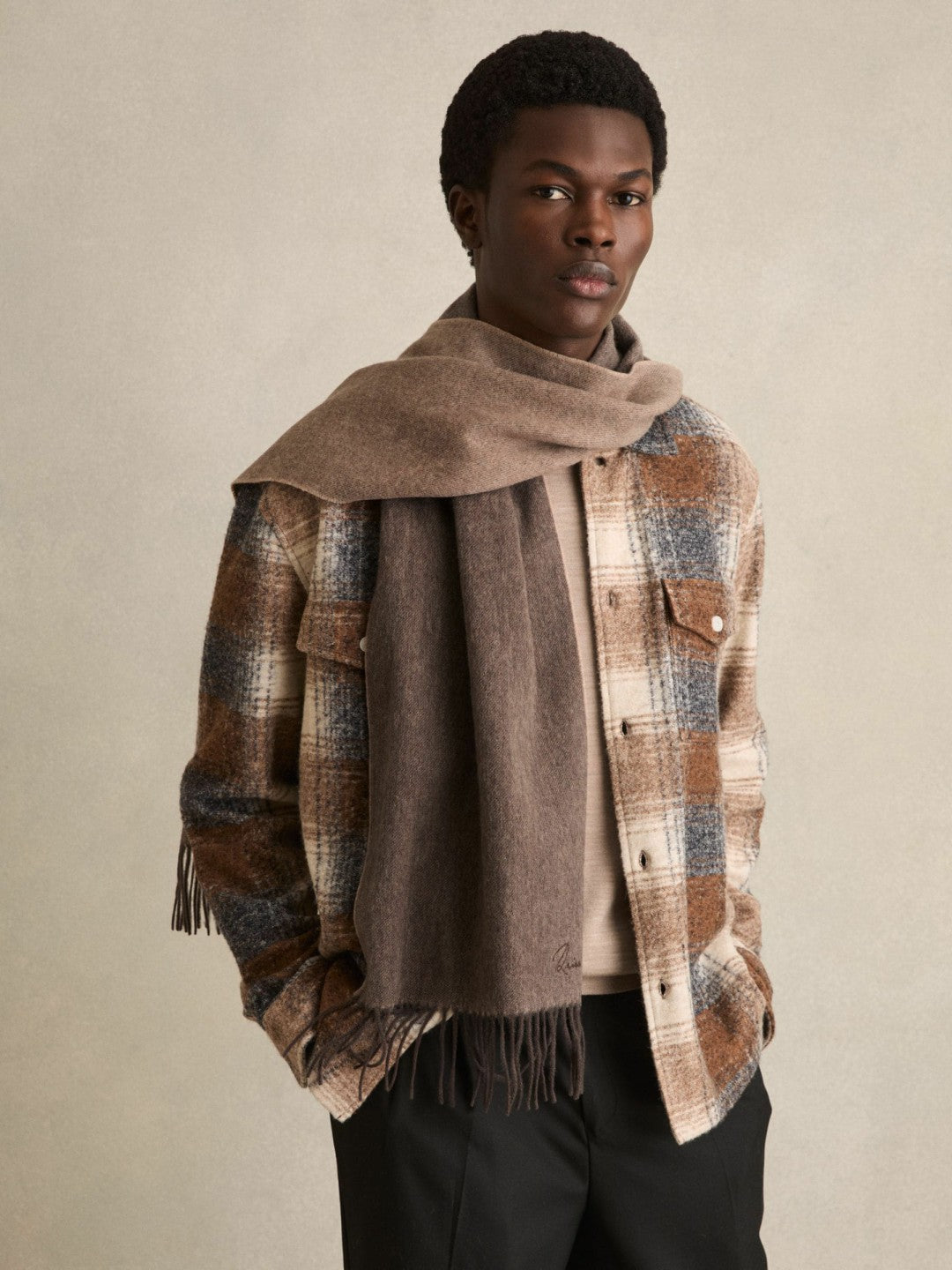 Reiss Wool and Cashmere Scarf in Taupe