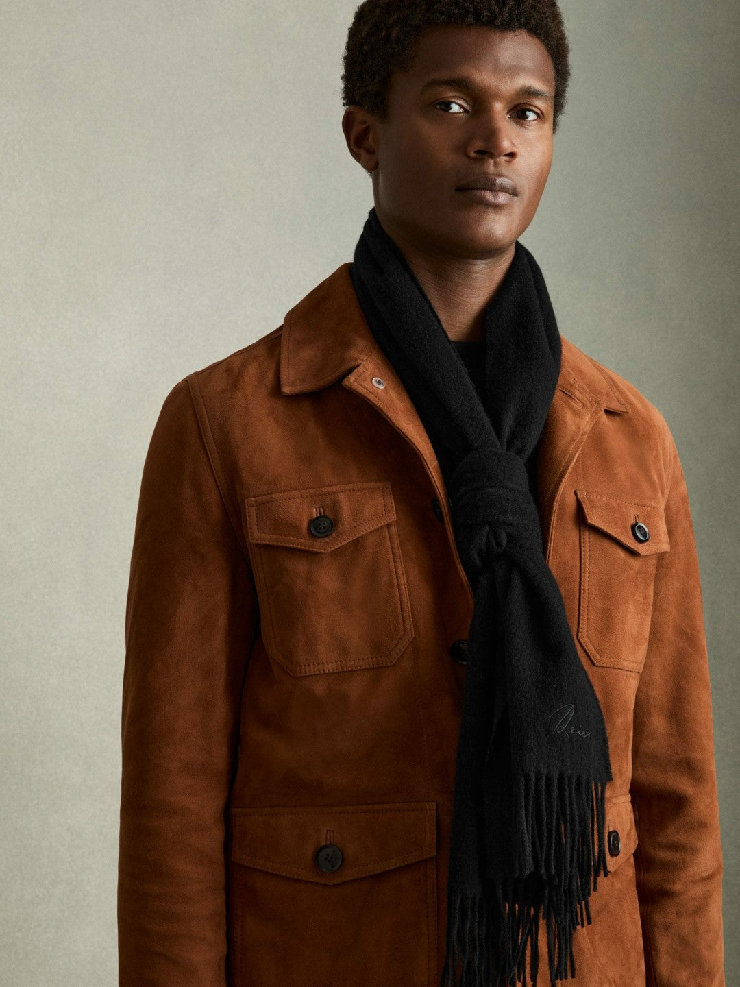 Reiss Wool and Cashmere Scarf in Black