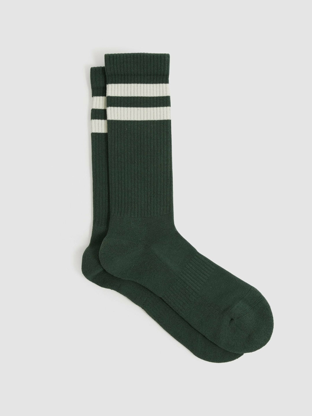 Reiss Cotton-Blend Double-Stripe Socks in Pine Green/Ecru