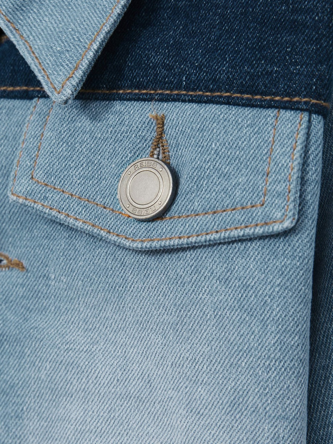 Reiss 9-13 yrs Patchwork Two-Tone Denim Jacket in Blue