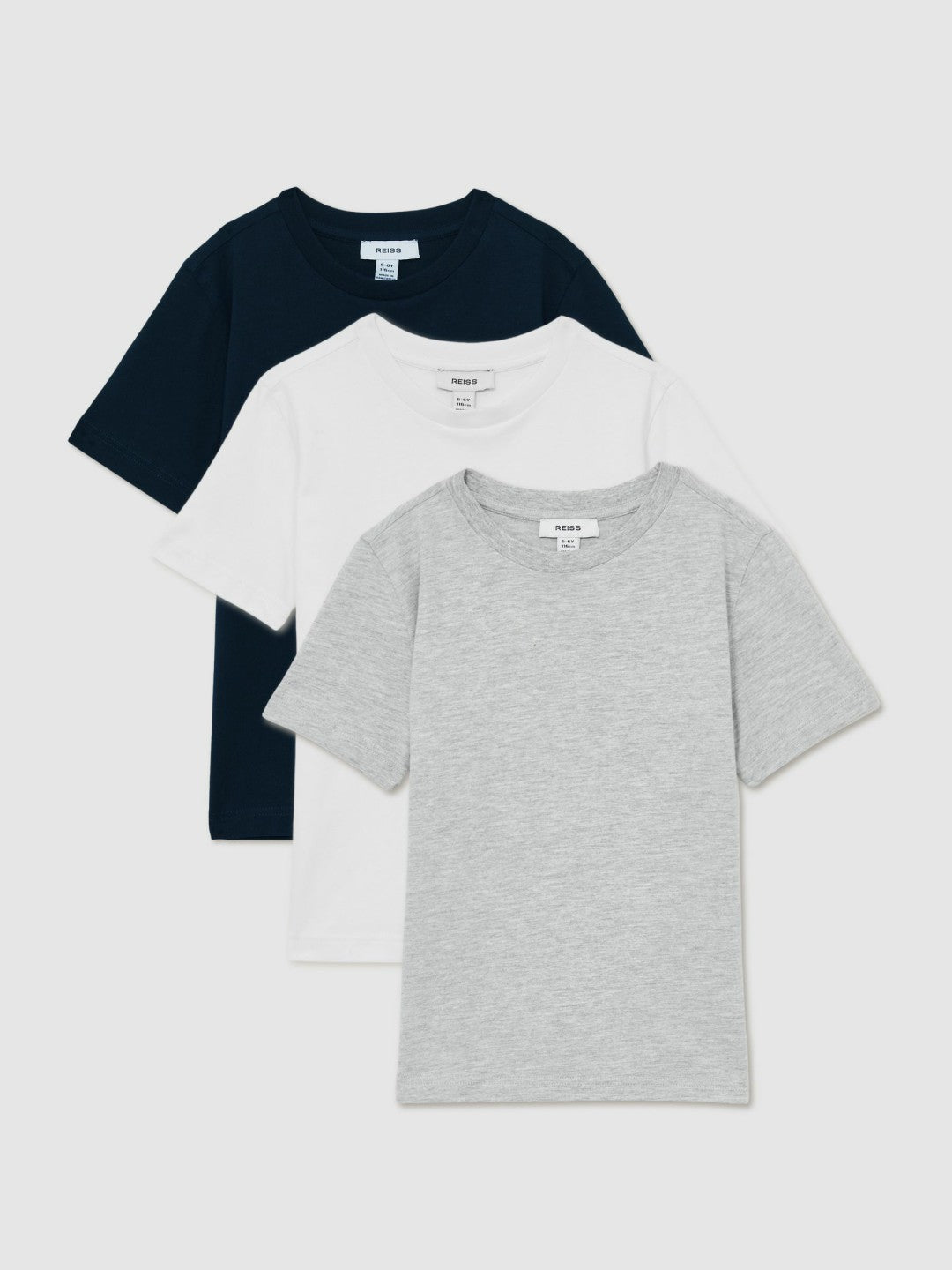 Reiss 3-9 yrs Cotton Crew-Neck T-Shirts 3 Pack in White/Navy/Soft Grey
