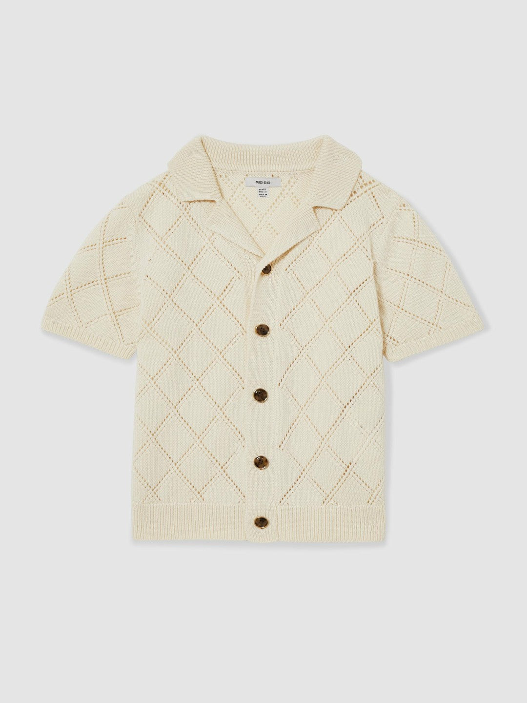 Reiss 3-9 yrs Cotton Blend Diamond Knit Shirt in Off White