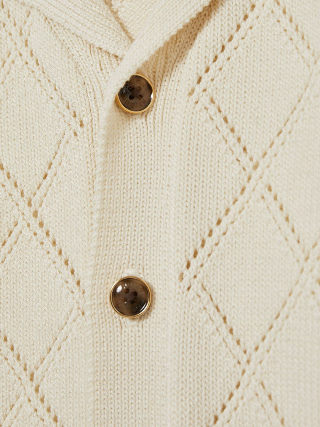 Reiss 3-9 yrs Cotton Blend Diamond Knit Shirt in Off White
