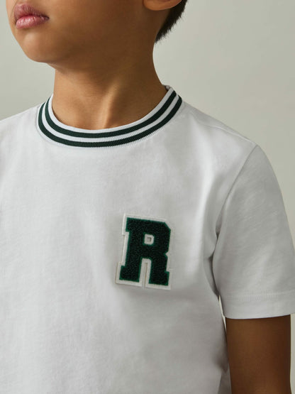 Reiss 9-13 yrs Cotton Letter Patch T-Shirt in White