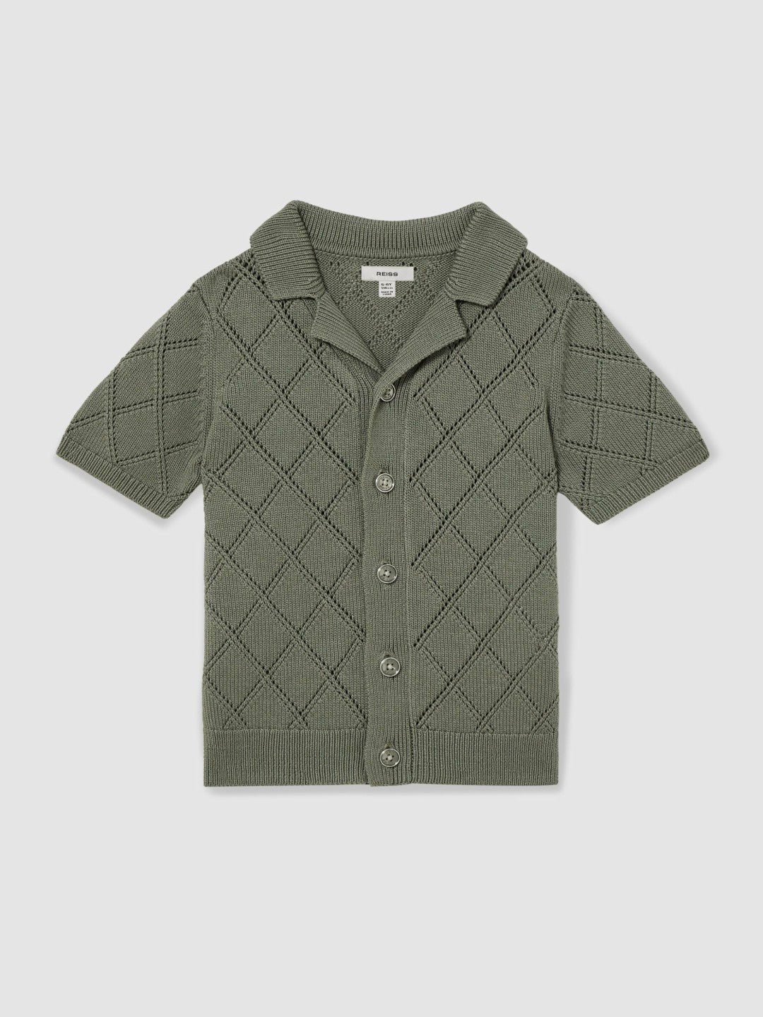 Reiss 9-13 yrs Cotton Blend Diamond Knit Shirt in Dark Sage