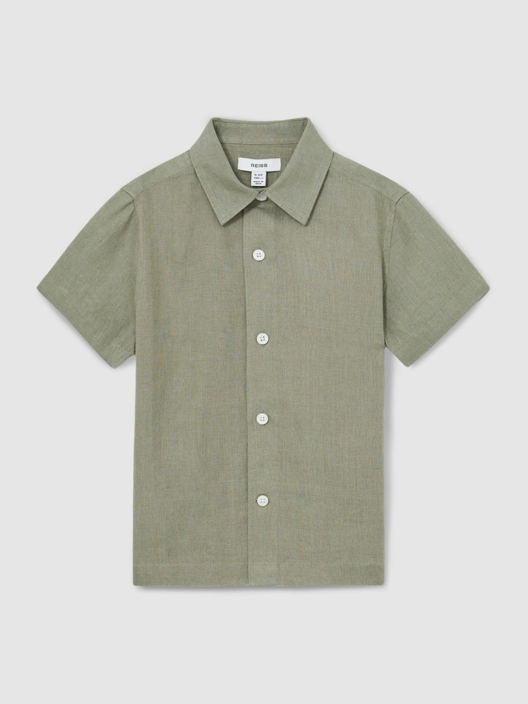 Reiss 3-9 yrs Short Sleeve Linen Shirt in Thyme Green