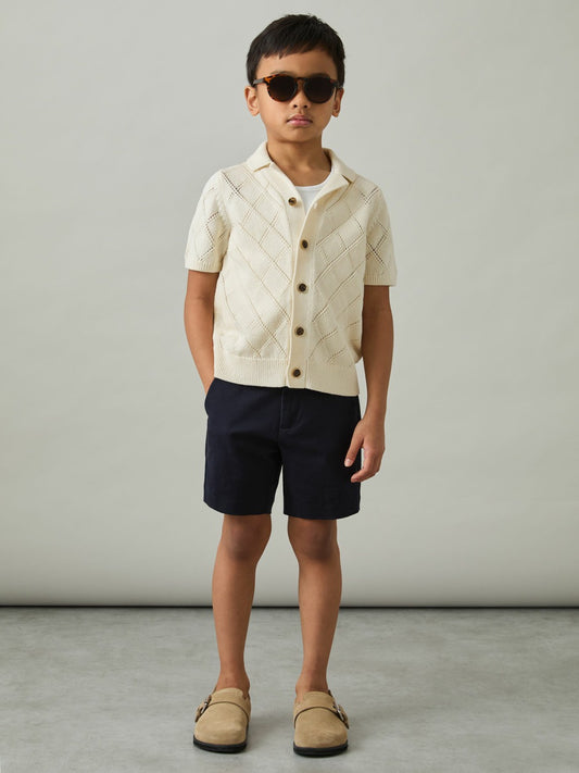 Reiss 9-13 yrs Cotton Blend Diamond Knit Shirt in Off White