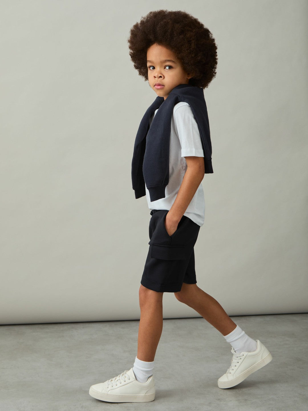Reiss 9-13 yrs Interlock-Jersey Cargo Shorts in Navy