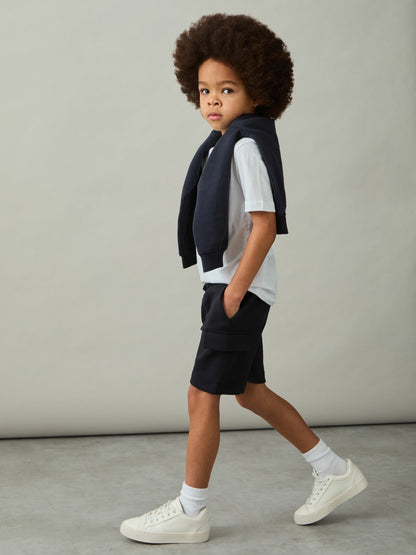 Reiss 9-13 yrs Interlock-Jersey Cargo Shorts in Navy