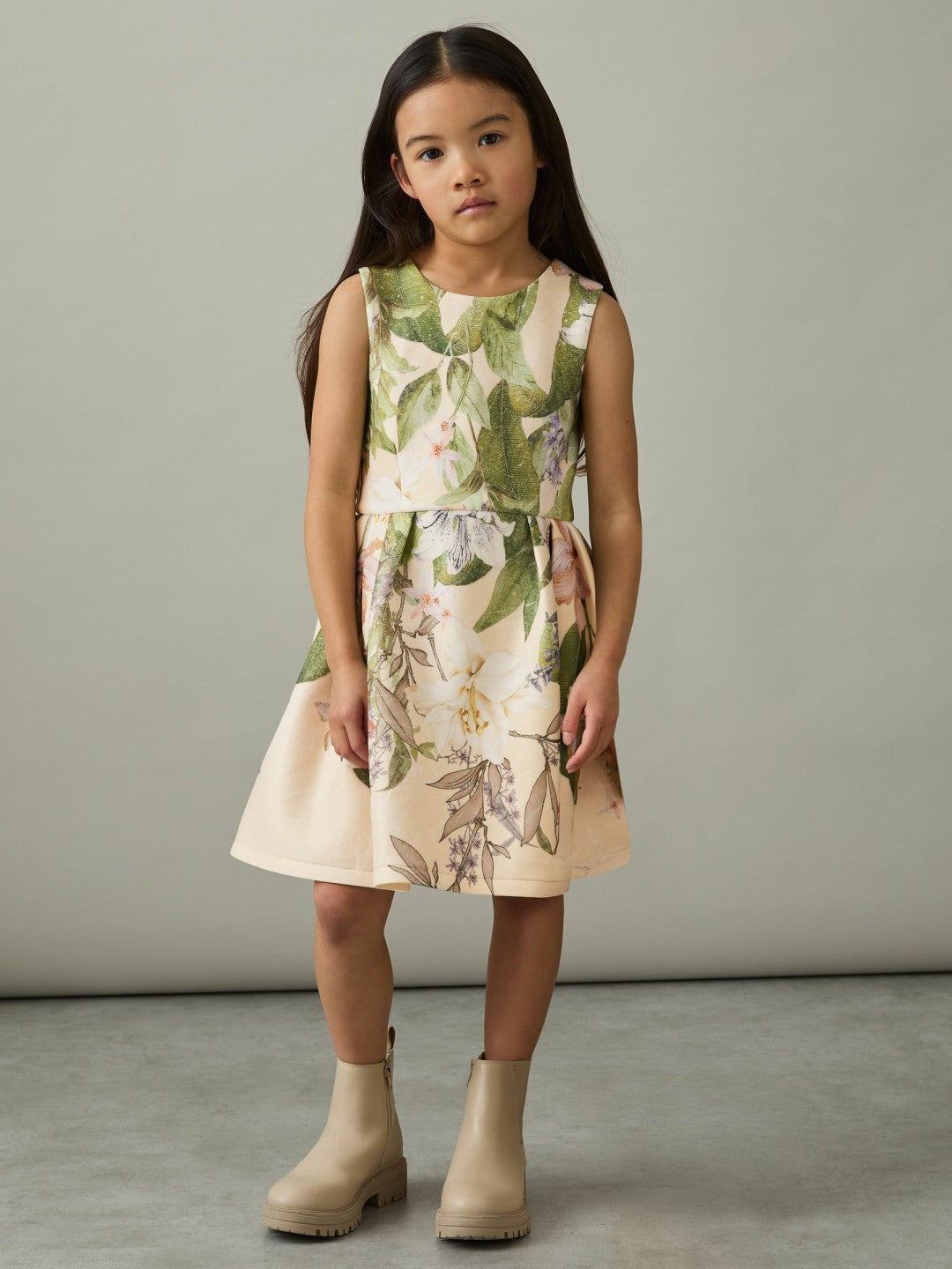 Reiss 4-9 yrs Floral Scuba Sleeveless Dress in Pink Print