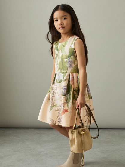 Reiss 4-9 yrs Floral Scuba Sleeveless Dress in Pink Print