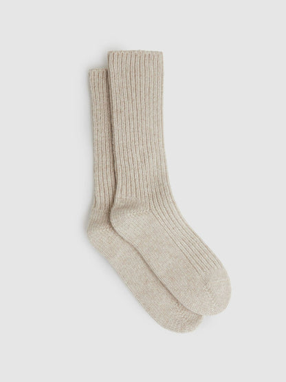 Reiss Rib-Knit Socks With Cashmere in Oatmeal
