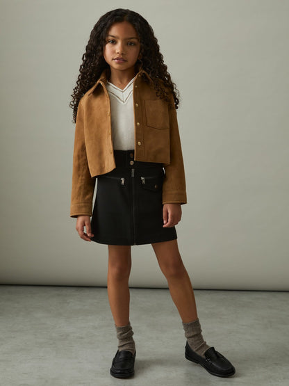 Reiss 4-9 yrs Piqué Zip-Detail Mini Skirt in Black