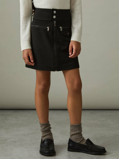 Reiss 4-9 yrs Piqué Zip-Detail Mini Skirt in Black