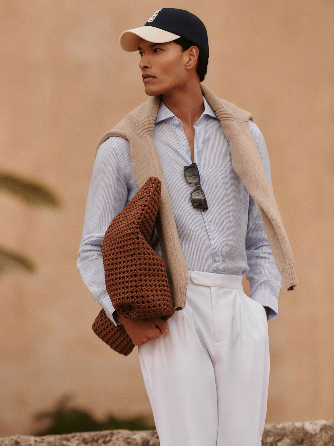 Reiss Linen Striped Long Sleeve Shirt in Soft Blue/White Fine Stripe