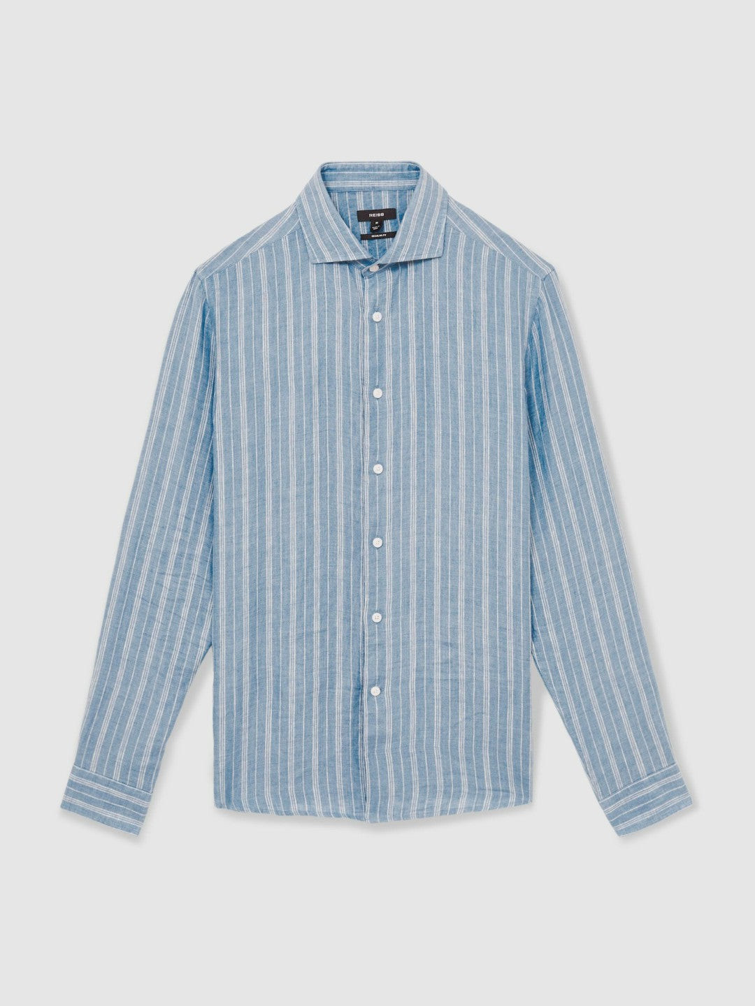 Reiss Linen Striped Long Sleeve Shirt in Airforce Blue/White Bengal Stripe