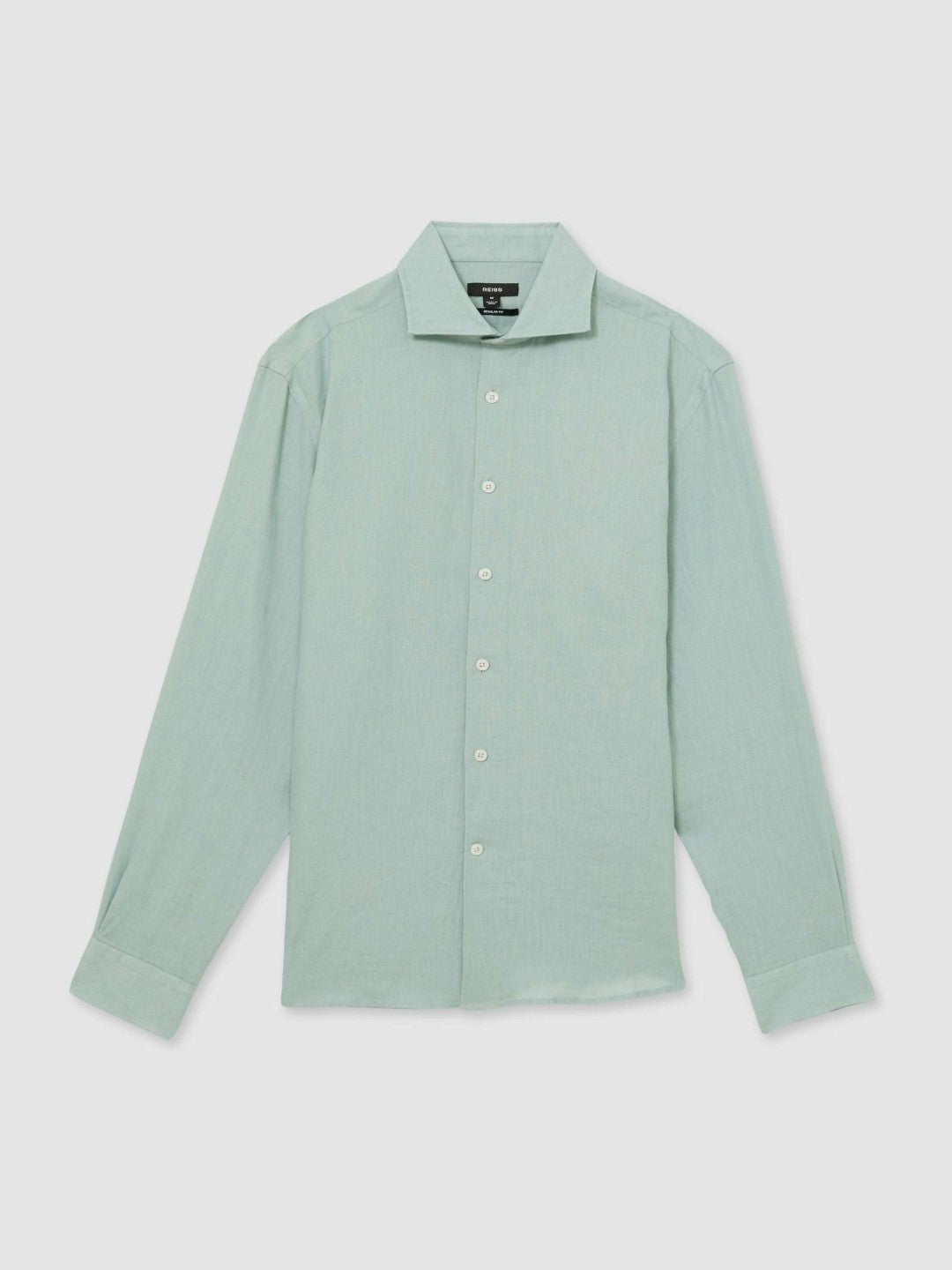 Reiss Linen Button-Through Shirt in Ocean Green