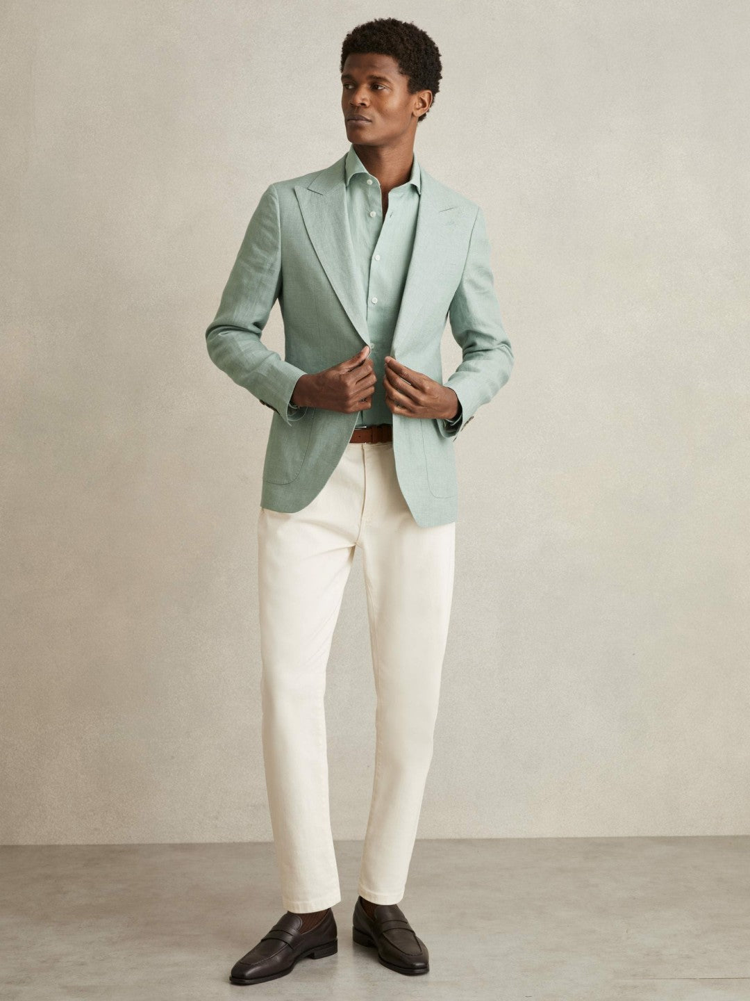 Reiss Linen Button-Through Shirt in Ocean Green