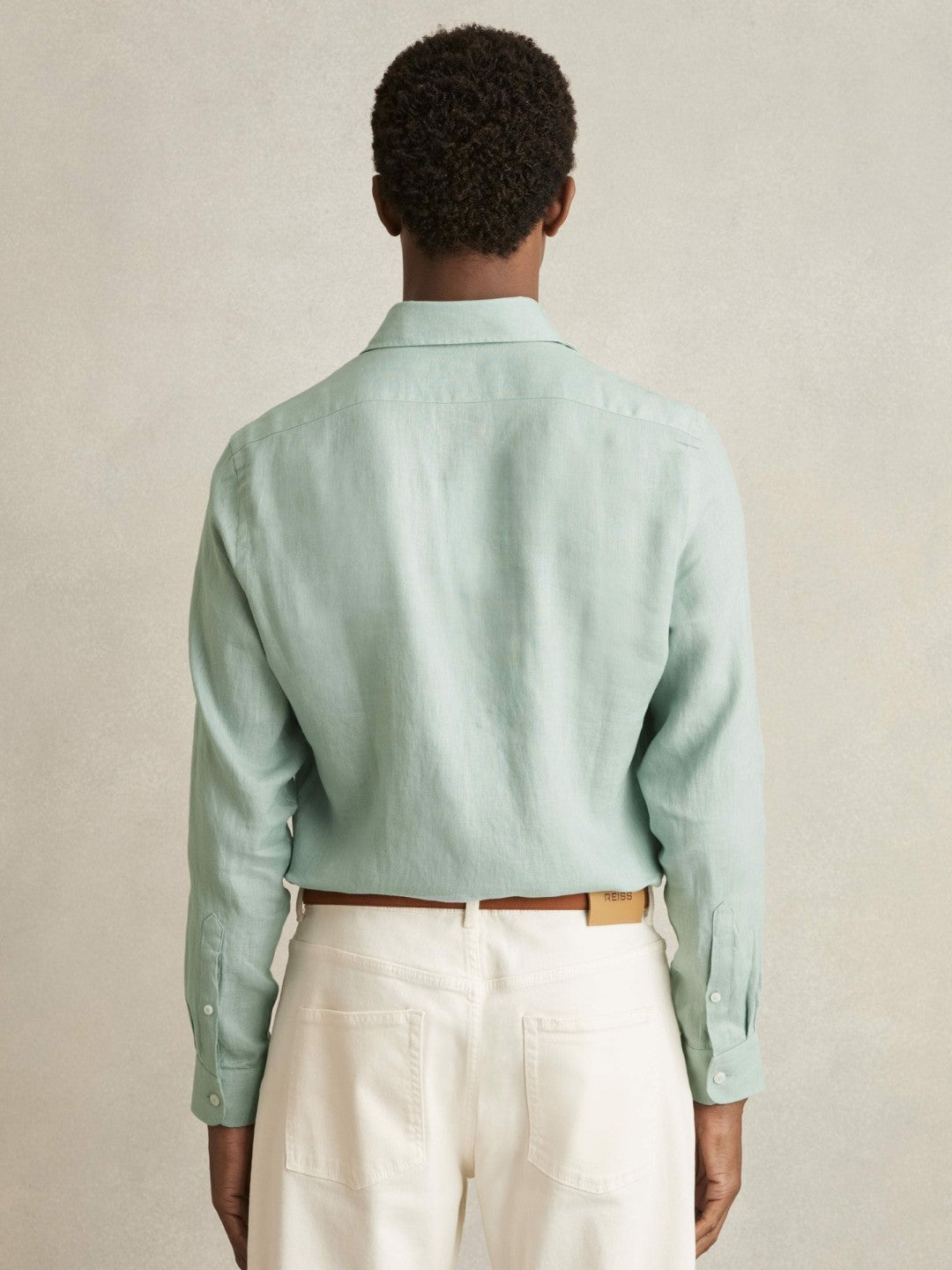 Reiss Linen Button-Through Shirt in Ocean Green