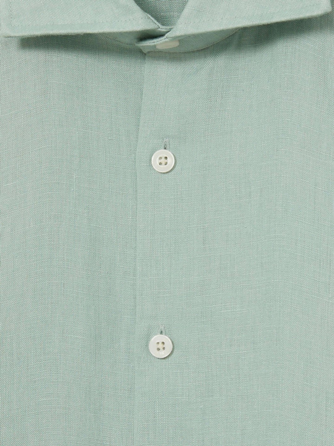 Reiss Linen Button-Through Shirt in Ocean Green