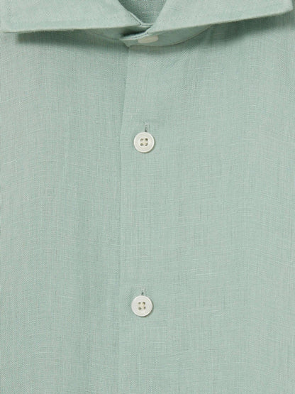 Reiss Linen Button-Through Shirt in Ocean Green
