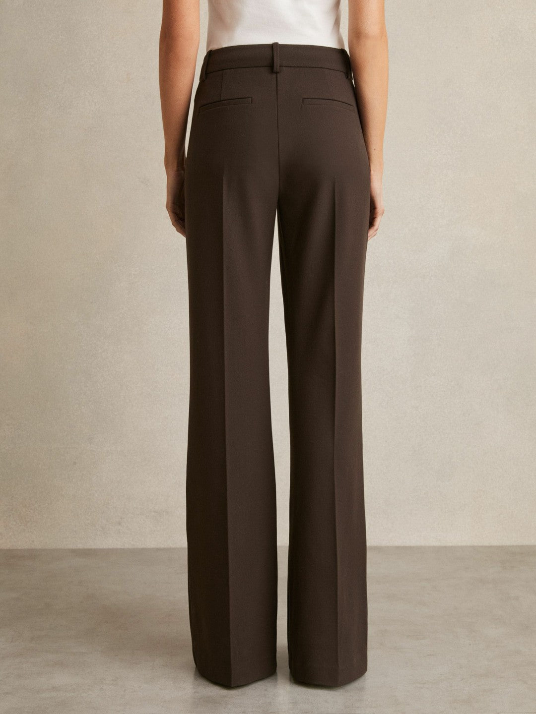 Reiss Petite High Rise Flared Trousers in Chocolate Brown