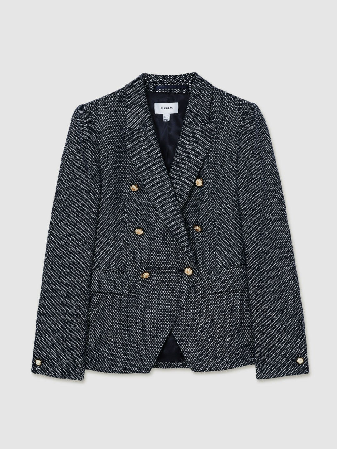 Reiss Linen-Cotton Double-Breasted Blazer in Navy