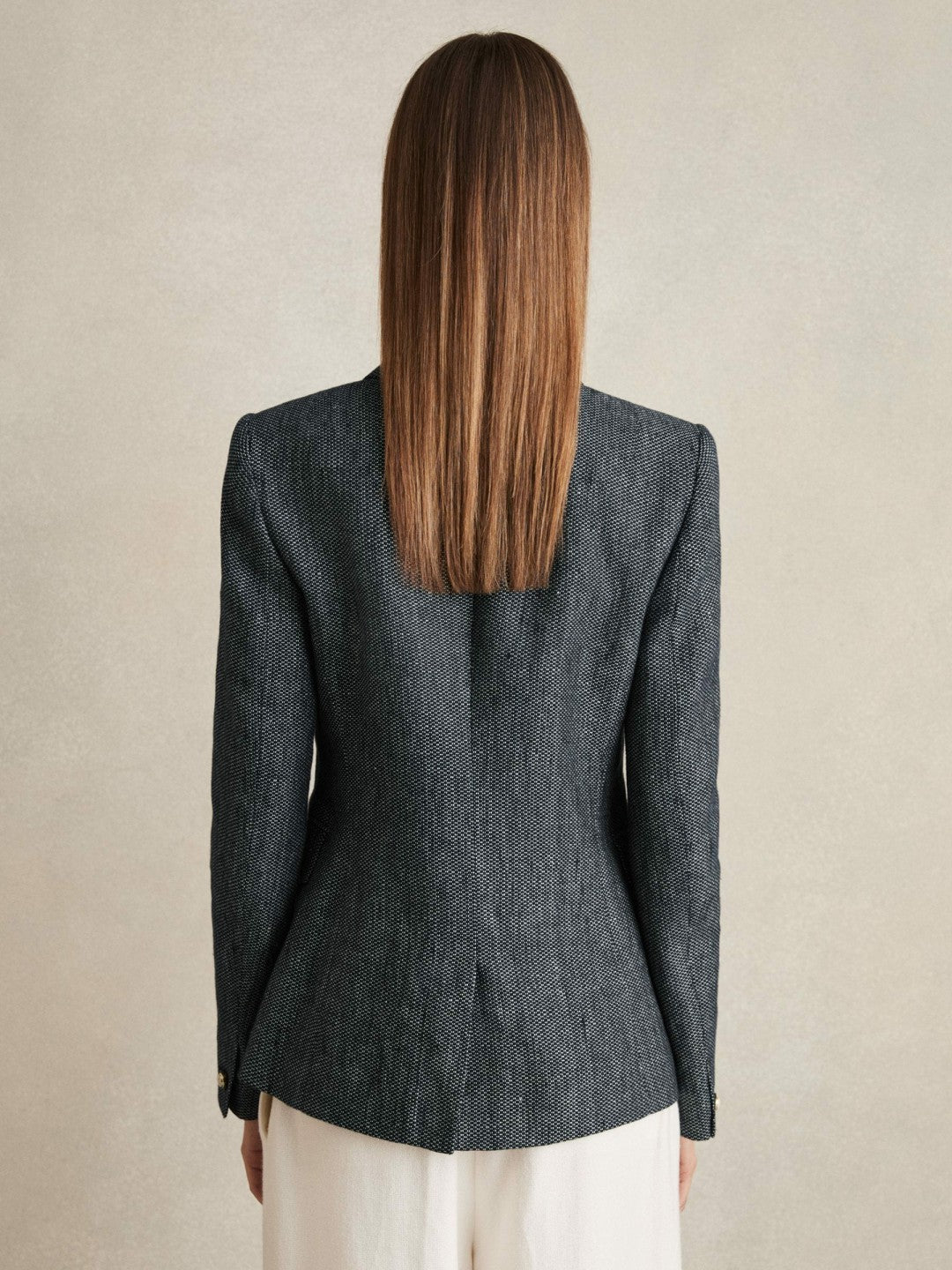 Reiss Linen-Cotton Double-Breasted Blazer in Navy
