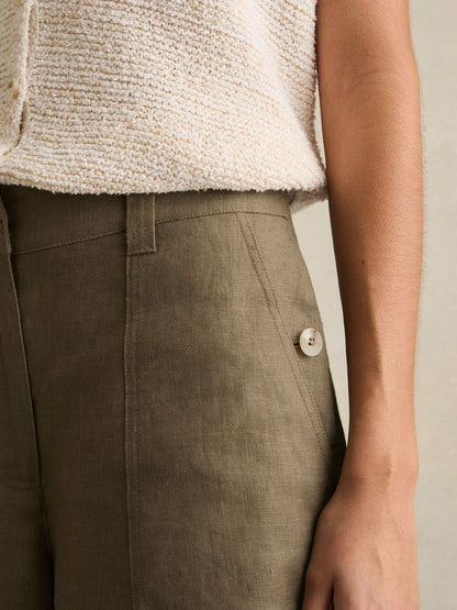 Reiss Linen Wide Leg Trousers in Khaki