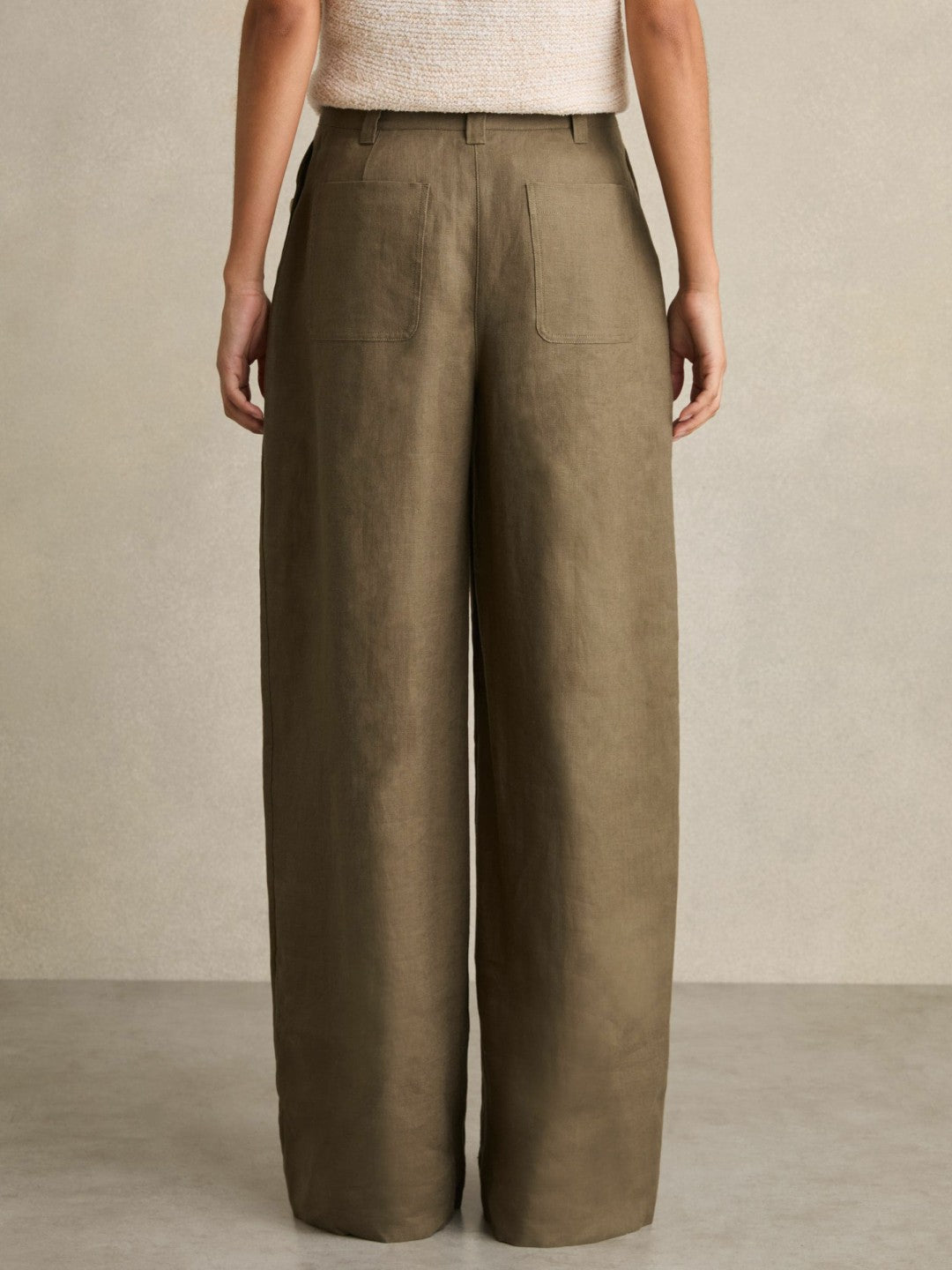 Reiss Linen Wide Leg Trousers in Khaki