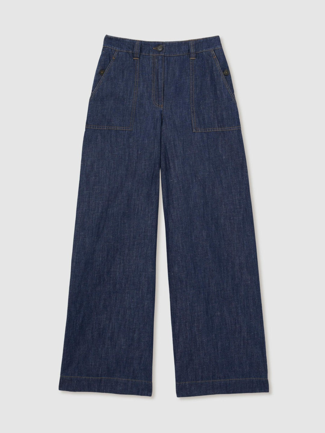 Reiss Petite Linen Wide Leg Trousers in Indigo