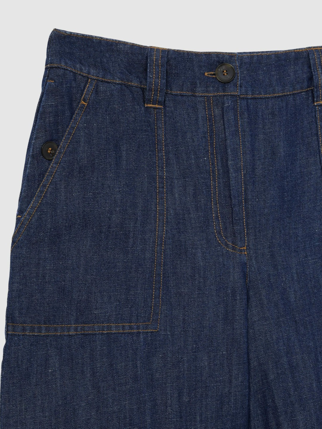 Reiss Petite Linen Wide Leg Trousers in Indigo