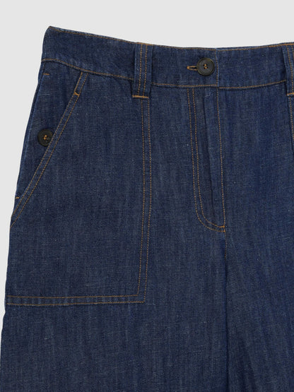 Reiss Petite Linen Wide Leg Trousers in Indigo