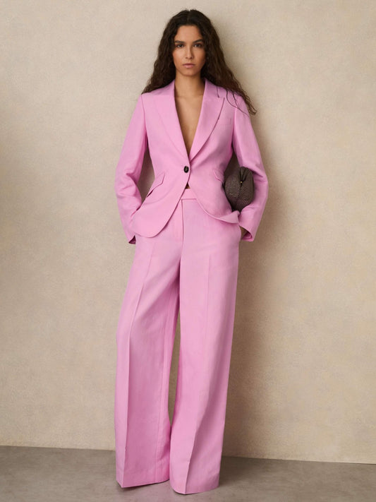 Reiss Wide-Leg Trousers With Linen in Pink