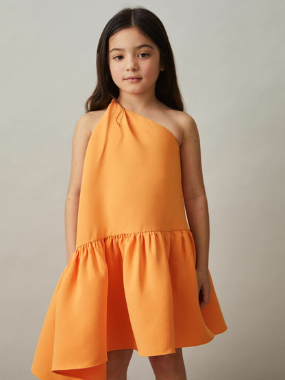Reiss 13-14 yrs One-Shoulder Tiered Dress in Orange
