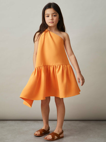 Reiss 13-14 yrs One-Shoulder Tiered Dress in Orange