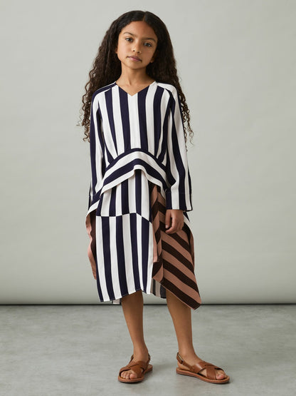 Reiss 4-9 yrs Stripe-Print Handkerchief Dress in Multi