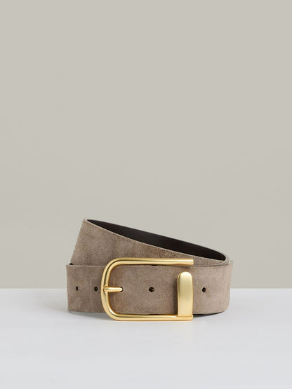 Reiss Leather Half Keeper Belt in Grey