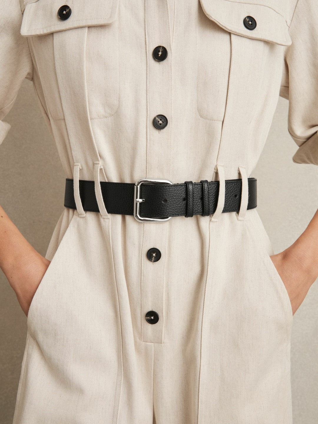 Reiss Leather Square Roller Buckle Belt in Black