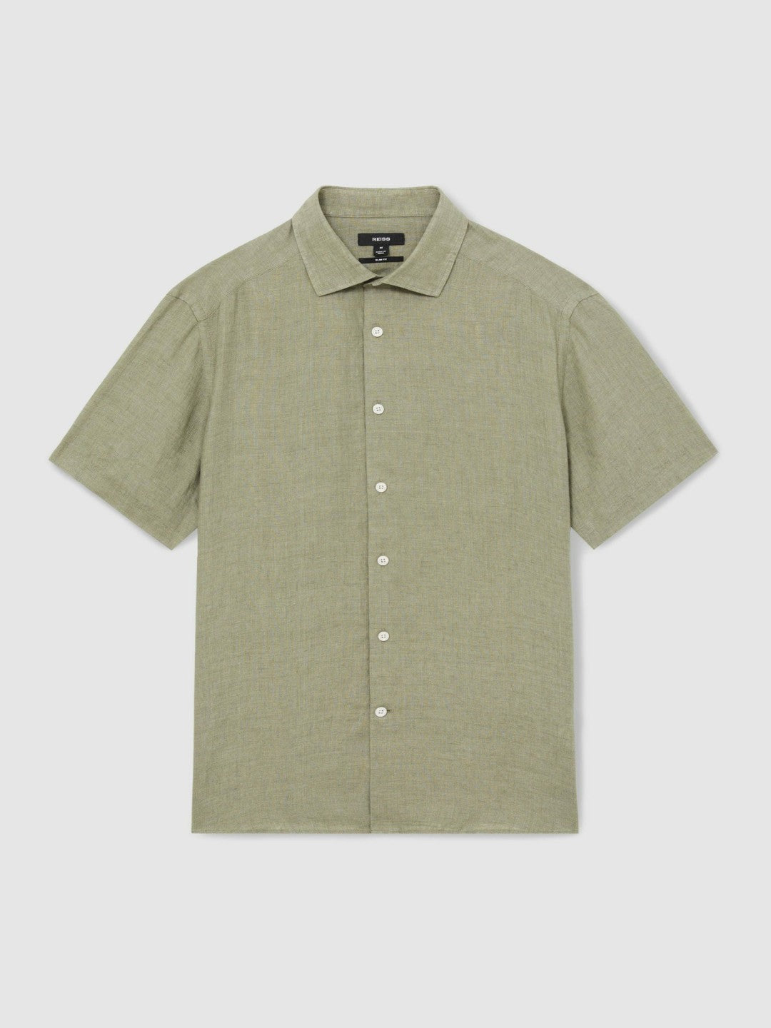 Reiss Slim Fit Linen Button-Through Shirt in Thyme Green