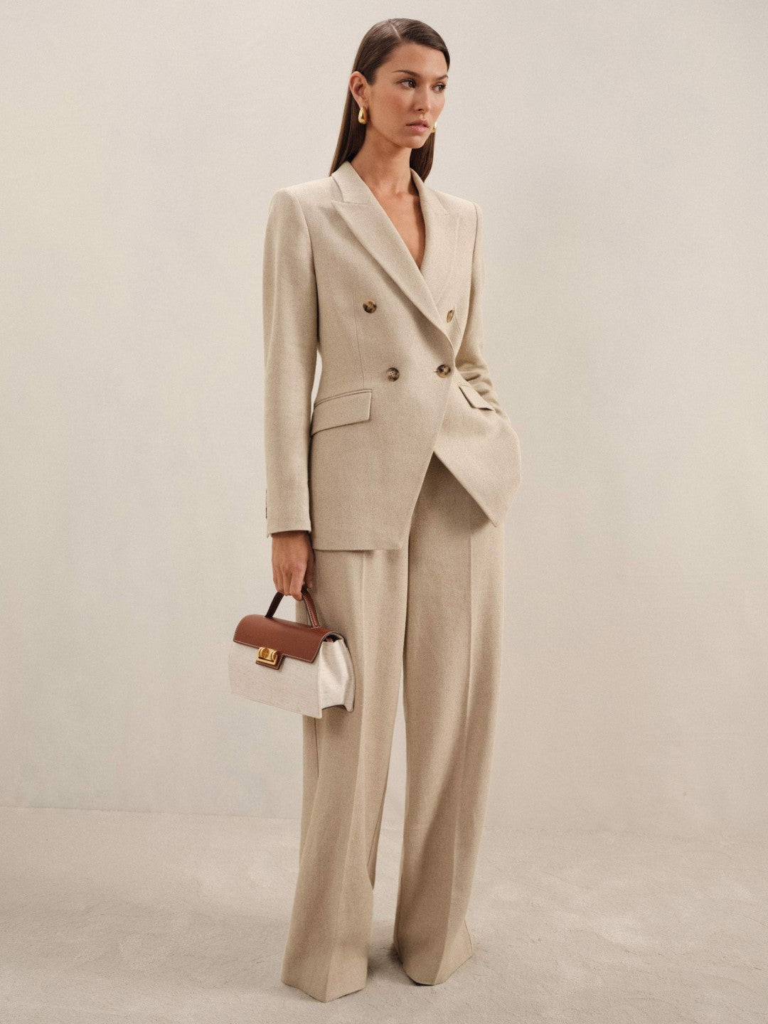 Reiss Linen-Blend Wide-Leg Trousers in Neutral