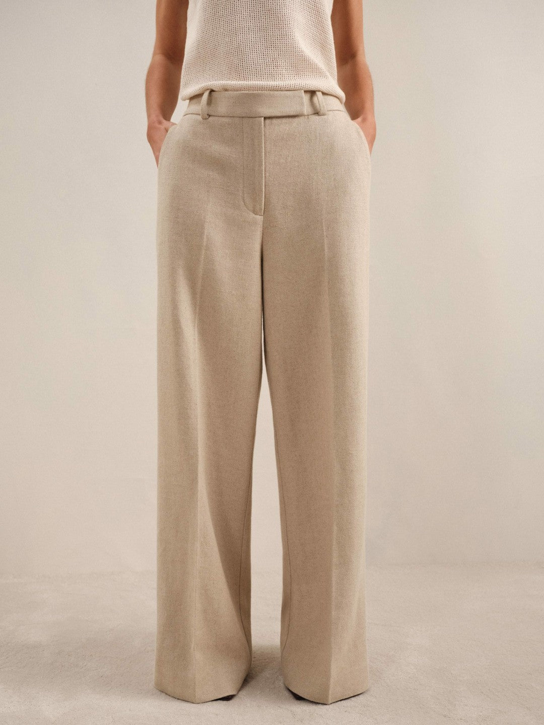Reiss Linen-Blend Wide-Leg Trousers in Neutral