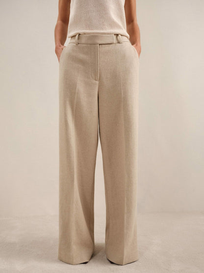 Reiss Linen-Blend Wide-Leg Trousers in Neutral