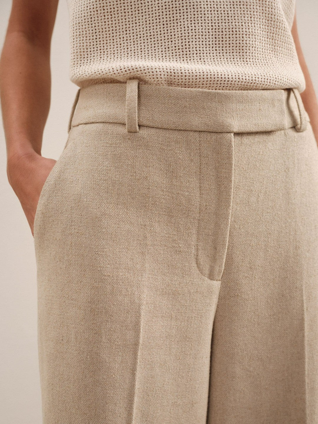 Reiss Linen-Blend Wide-Leg Trousers in Neutral